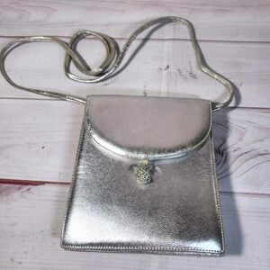 Susan Gail Silver Metallic Bag Purse Rhinestone Clasp Formal Wedding
